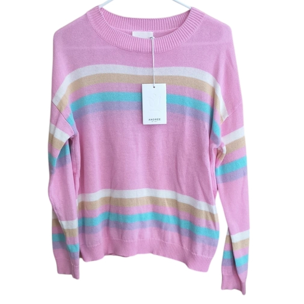 NWT Andree By Unit Striped Long Sleeve Crew Neck Sweater Size M